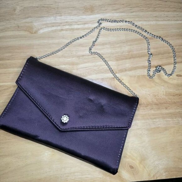 Vintage Purse Clutch Shoulder Bag Purple Chain Strap Rhinestone Small - Picture 1 of 7